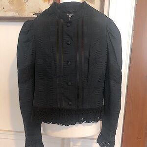 Women’s Black Viscose Rayon Victorian Themed High Neck Fitted Jacket Lace Cuff S